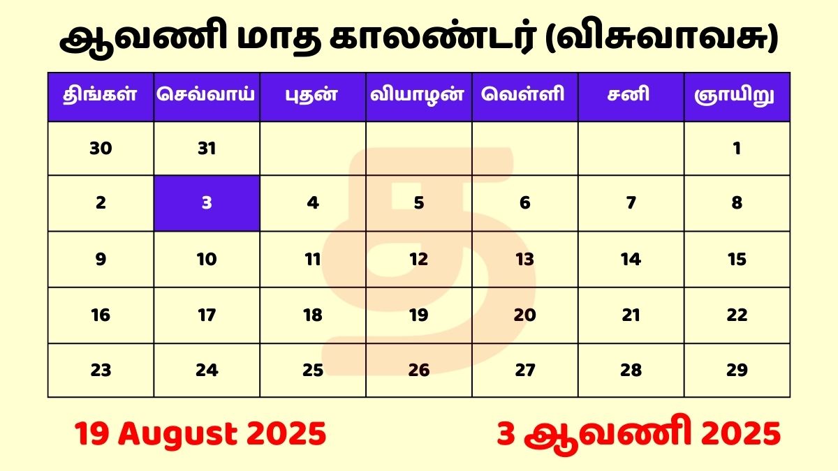 3 Aavani 2025 Tamil Date Calendar