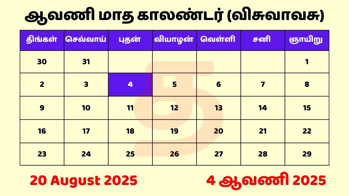 4 Aavani 2025 Tamil Date Calendar