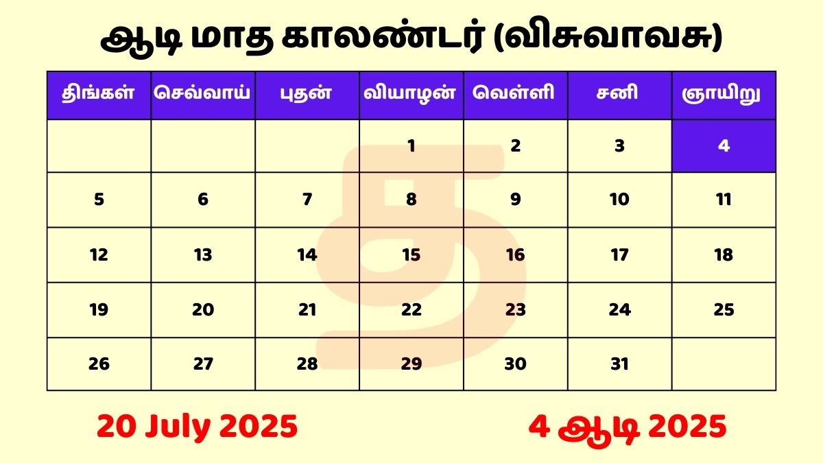 20 July 2025 Tamil Calendar PDF Download