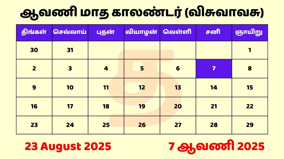 7 Aavani 2025 Tamil Date Calendar