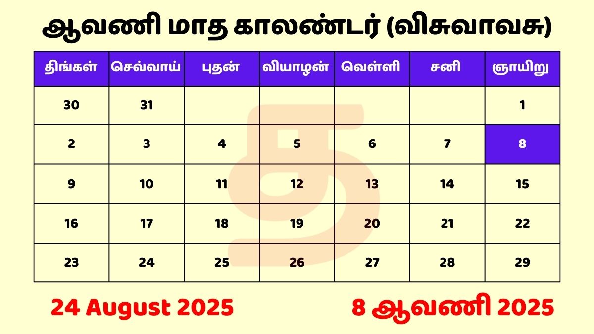 8 Aavani 2025 Tamil Date Calendar
