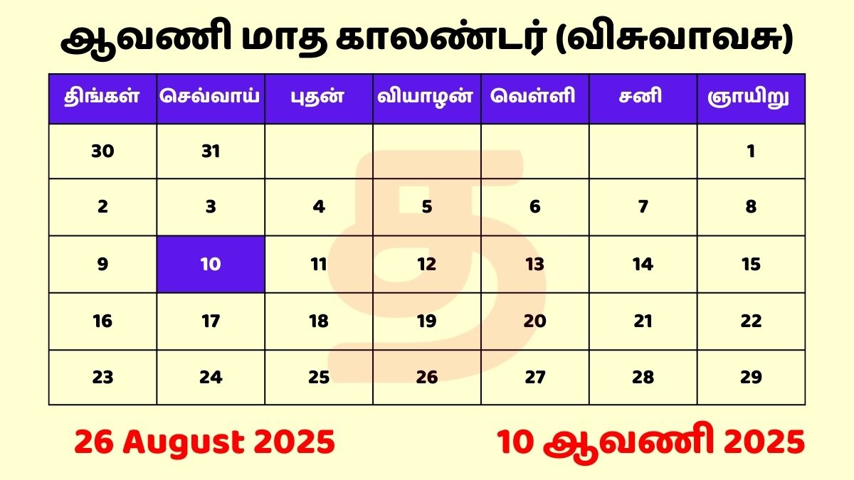 10 Aavani 2025 Tamil Date Calendar