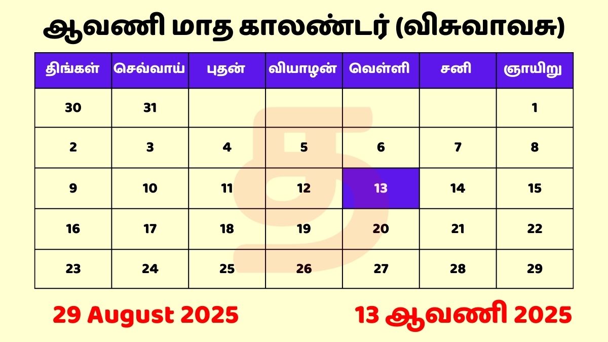 12 Aavani 2025 Tamil Date Calendar