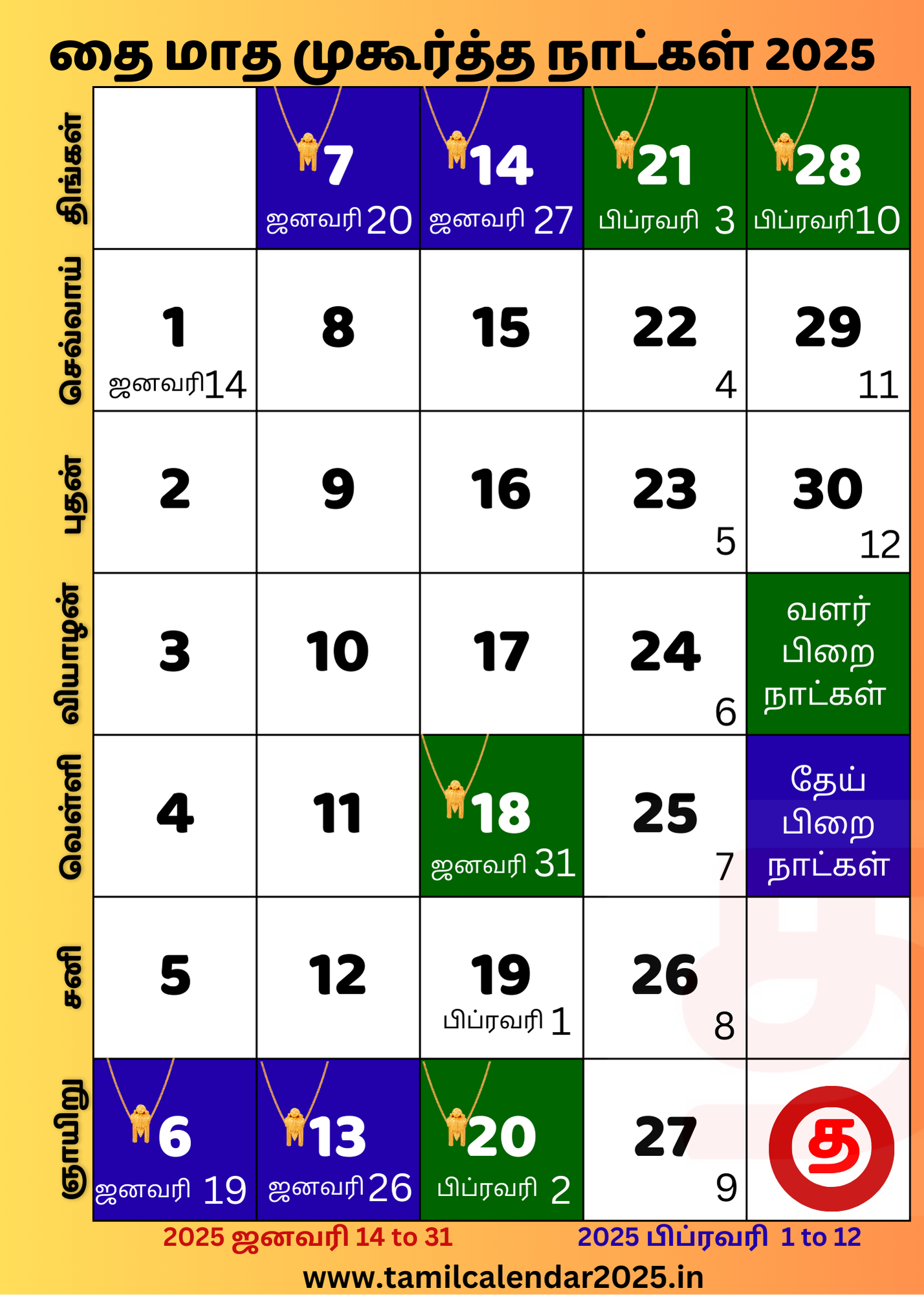 Thai Suba Muhurtham Dates 2025